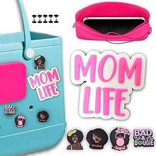 Beach Bag Accessories Mom Life Beach Bag Charms, Silicone Phone Holder for Beach Bag, Pink Black Girl Charms