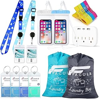 15 Pcs Cruise Accessories Kit for Two People, Cruise Essentials Include 4 Luggage Tags, 2 Lanyards for Cards, 2 Laundry Bags, 2 Phone Bags, 1 Power Strip for Carnival Cruise Must Haves Kit