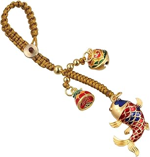 Lucky Fish Keychain, Vintage Chinese Style Handmade Woven Rope Keychain Cute Mobile Phone Chain Bag Pendant Car Key Accessories, Gold, 4.33in
