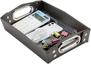LISRSC Catchall Tray for Men, Faux Leather Nightstand Organizer Tray with Handles, Collapsible Handmade Valet Tray, EDC Accessories Storage Box for Ipad Phone Jewelry Watches Keys(Gun Color)
