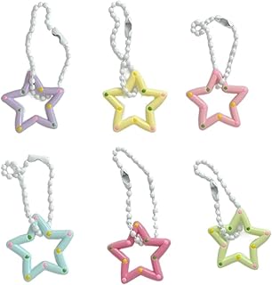 6 Pcs Resin Star Keyrings, Colorful Hollow Out Star Shaped Keychains Backpack Car Pendants Phone Charms Hanging Accessories Gifts for Women Girls, Multicolor, One Size