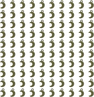 100PCS Moon Charms Beads Vintage Crescent Moon Dangle Charm Pendant for Bracelets Necklaces Earring Jewelry Making Keychains DIY Crafts Halloween Christmas Party Gifts Accessories, 12x8mm