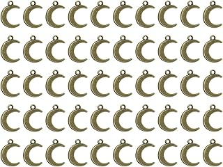 50PCS Moon Charms Beads Vintage Crescent Moon Dangle Charm Pendant for Bracelets Necklaces Earring Jewelry Making Keychains DIY Crafts Halloween Christmas Party Gifts Accessories,19x13mm