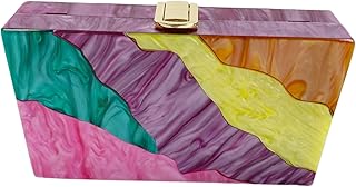 Multicolor Acrylic Clutch Purse with Abstract Marble Design, Gold Clasp, Resin Evening Bag, Colorful Women's Fashion Accessory, Purple