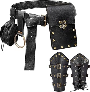 Renaissance Belt Pouch Purse Viking Bracer Hook Halloween Set Medieval Festival Costume Accessory Casual Fanny Pack Waist Bag, Dual-Black, One Size, Medieval