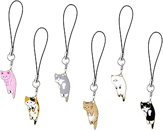 HISEVOG 6 Pieces Cat Charms for Mobile Phone, Cute Cell Phone Charms Strap Hanging Cat Charms for Backpack Wallet, Christmas Gifts
