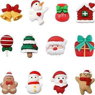 72Pcs 12 Styles Christmas Flatback Charms Cute Cabochons Bulk Flat Back Resin Charm Colorful Opaque Santa Claus Snowman Bell Cabochon for Christmas Jewelry Hair Clip Phone Case DIY Crafts