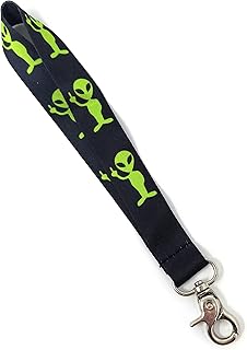 Alien w/ Middle Finger Wristlet for Keys, ID Badge, Cellphone, or Clutch Purse Accessory Wrist Lanyard,Black,8.5in