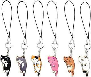 6 Pcs Cat Phone Charm Aesthetic Cell Phone Charm Kawaii With Handmade Cute Hanging Pendants Decor, Metal, No Gemstone