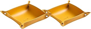 SANQIANWAN Leather Valet Tray Small Catchall Trays Desk Organizer for Phone,Keys,Glasses,Wallet,Earphone Personalized Utility Portable Office/Home Use Tray(2PCs Yellow-B)