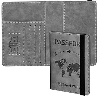 RFID Blocking Passport and Card Holder | PU Leather Passport Cover | Multifunction Travel Document Holder | Passport Wallet for Man and Women – Grey, Grey, travel accessories