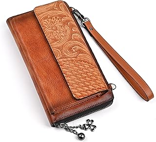 Genuine Leather Multi-Compartment Wallet, Large Capacity, Multi-Card Slot Cell Phone Bag Case, Brown