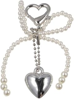 Bow Shaped Keyring Hanging Cord Phone Case Hanging Chain Charms Pendant Girl Keychain Heart Phone Chains Sweet Accessories, White, 9cm