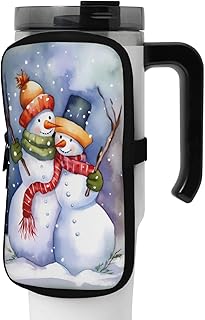 Christmas Snowman Couple Water Bottle Pouch Bag, Love Xmas Gym Cup Accessories Bag with Pocket, 7.9x4.5 Inch Zipper Pouch for Men Women, Tumbler Fanny Pack for Cards Keys Phone