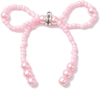 20Pcs Imitation Pearl Pink Beadable Bow Charms Sweet Bead Bowknot Charms for DIY Key Phone Chains Supplies, Non-Precious Metal, No Gemstone