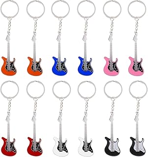 12PCS Electric Guitar Keychains Keyrings Pendant Charm Decoration Key Holders for Handbag Phone Purse Car Key Accessory Blue White Black Orange Pink Red