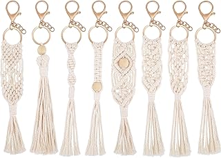 8 Pieces Mini Macrame Keychains Boho Macrame Bag Tassels Handcrafted Accessory for Car Key Purse Phone Wallet Gift Party Supplies, As Pictures Shown, One Size