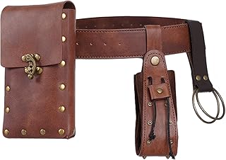 Retro Leather Belt Pouch Phone Holder Purse Medieval Waist Bags Renaissance Costume Accessories for Cosplay Costume Casual Hiking Festival (Brown), Brown, Renaissance