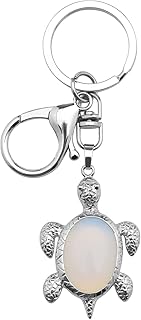 Natural Gemstone Cute Sea Turtle Keyring Energy Stone Lobster Clasp Pendant Charm Keychain for Purse Backpack Handbag Mobile Phone Jewelry Accessory, Natural Opal, 11.2x3.1x0.6cm