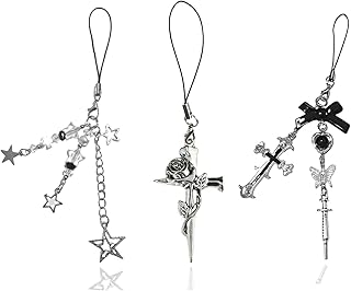 Gothic Cross Vintage Y2K Phone Charm Aesthetic Heart Wing Butterfly Accessories Lanyard String for Bag Purse Backpack Wallet Airpods Pendants Decor, Alloy Steel Resin Acrylic, No Gemstone