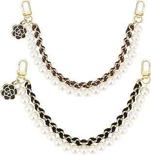 2Pcs Bag Extender Chain Metal Pearl Double Purse Strap Extenders for Handbags Crossbody Bag Gold Purse Extender Chain Purse Strap Replacement Black Brown Purse Accessories Bag Charms Mobile Phone Case