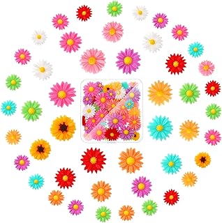 50pcs Tiny Resin Daisies Flowers Daisy Peony Resin Flatback Beads with Storage Box for Jewelry Making Scrapbooking Phone Case Decor Hair Accessories DIY Craft