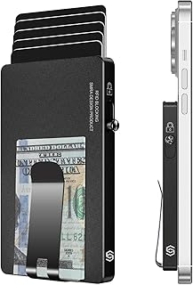 Magnetic Card Wallet Holder for Magsafe, Card Holder for Back of Phone ，Minimalist Slim Wallet for Men ，RFID Blocking Front Aluminum Metal Wallets with Money Clip,Compatible with All Type Phone,