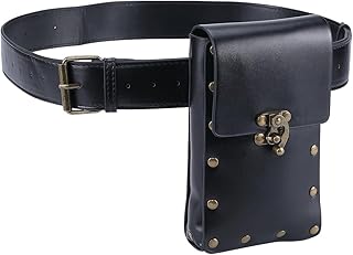 Medieval Belt Pouch Set Vintage Waist Bag Cellphone Purse Holster with Alloy Clasp Imitation Leather Fanny Pack Travel Wallet Case for Festival Cosplay Costume Accessories, Black,