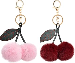 2Pcs Cherry Keychain Plush Keychain Purse Charms,Cherry KeyChain Accessory for Car Keys Bag Purse
