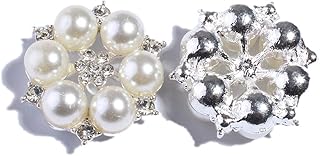 50PCS 1inch 27mm Silver Crystal Pearl Metal Rhinestone Buttons with Flatback for DIY Hair Accessories Wedding Bouquet Phone Case Clothing (KB4)