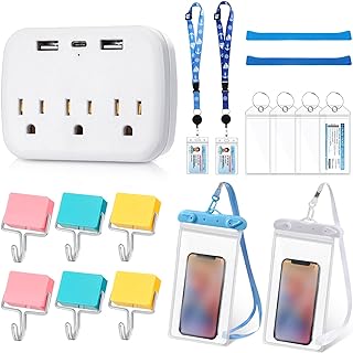 17 Pcs Cruise Accessories Kit Includes Clear Carnival Cruise Luggage Tags with Metal Loop Towel Bands Cruise Lanyards for Ship Cards Magnetic Hook Transparent Waterproof Phone Bags and Power Strip