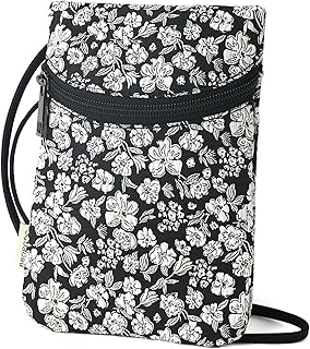 Fashionable Crossbody Jacquard Cloth Bag with Cell Phone Pocket, Black