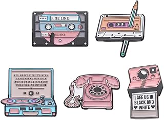 Pink Brooch Set Cute Enamel Pins Creative Pink Letters Badge Personalized Radio Record Phone Shape Alloy Brooch Fashion Clothing DIY Accessories Exquisite Pretty Jewelry Gifts for Girls Women, Metal,
