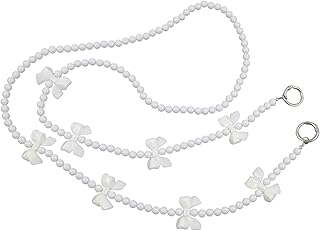 Artificial Pearl Chain Crossbody Strap Straddle Rope For Purse Handbag Mobile Phone 3.94Ft Length White Bow, White, 3.94 FT