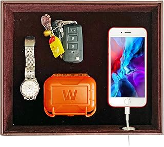 SUKKMORI Valet Tray Table Organizer - PU Leather Nightstand Organizer for Men and Women, Jewelry Accessories Catchall Vanity Tray for Dresser Desk Top, Key and Wallet Box, Bedside Charging Station