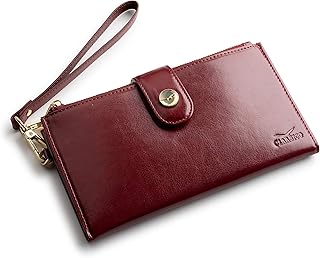 Women’s RFID Wristlet Wallet & Phone Holder | Multi Credit Card Bifold Organizer w/ Zipper Pockets & Sweetly Packed in Gift Box, Maroon - Smooth, SMALL, Classic