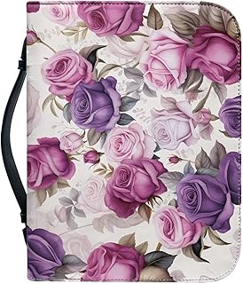 Flashideas Fashion Portable Leather Bible Covers for Women Durable Carrying Bible Accessories, Purple Rose 1, Medium