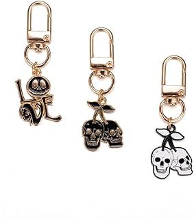 Halloween Keychain 3PCS Set Black Skull White Ghost Orange Pumpkin Cute Cat Key Ring for Women