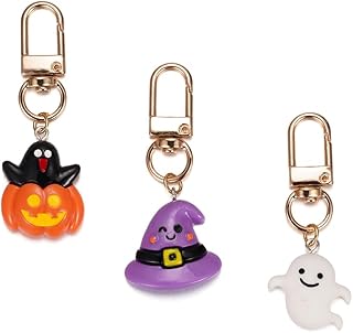 Halloween Keychain 3PCS Set Acrylic Purse Charms White Ghost Orange Pumpkin Cute Cat Key Ring for Women Halloween