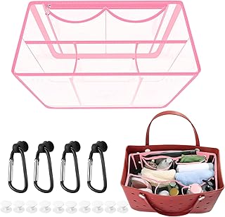 LOSYHU Large Bag Organizer Insert for Bogg Bag Clear Insert Pouch Compatible with Bogg Bag Organizer Accessories for X Large Bogg Bag Organizing Your Bag and Divide Space (Clear-Pink)