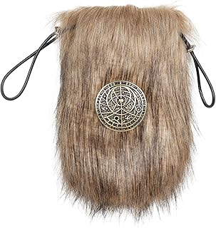 Viking Fur Pouch Renaissance Medieval Waist Bag Cosplay Accessory (Brown)