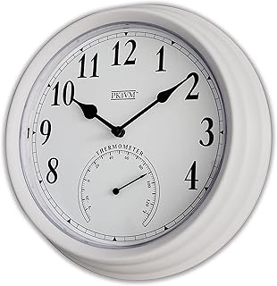 PKVM 1978 9.9 inch Double Layer Indoor/Outdoor Waterproof Wall Clock with Thermometer. (Pastel Cream)