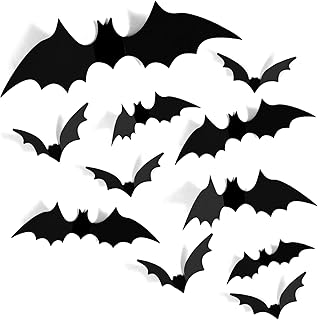 60 Pcs 4 Sizes Black Bats Halloween Decoration, 3D Posable Bats Wall Decor Stickers for Halloween Party Decorations Indoor Outdoor