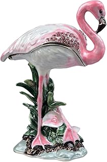 FJ FENGZHIJIE Flamingo Decor Golen Enameled Crystal Bird Trinket Jewelry Box Flamingo Gifts
