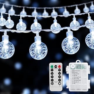 Globe String Lights Battery Operated 33FT 100LED Indoor Outdoor String Lights Waterproof Patio String Lights with 8 Lighting Modes, Remote Control, for Garden Porch Bedroom Wedding Party Xmas Decor.