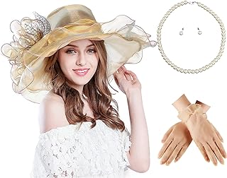 Womens Kentucky Derby Hat,4PCs Fascinators for Women Tea Party Bridal Church Hat Set with Gloves Necklace Earrings