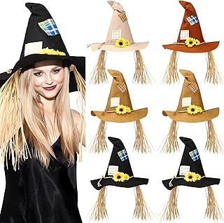 6 Pcs Halloween Felt Witch Hat Sunflower Wizard Hat Costume Accessory for Adult Men Women Kids Halloween Cosplay Party