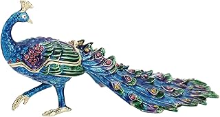 Hand Painted Enamel Animal Trinket Box, Hinged Jewelry Organizer Mini Ring Earrings Storage, Unique Home Decor Figurine Keepsake Collectible, Personalized Elegant Handmade Ornament (Peacock)