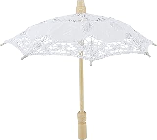 Wedding Lace Parasol, Vintage Bride Umbrella Small Embroidery Flower White Decoration Mini Decorative Chinese Tiny Gift Lady Costume Party Romantic Photography Photo Prop Cosplay Decor 10inch