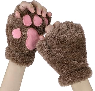 Fingerless Cat Paw Gloves Winter Warm Halloween Bear Costume Claw Animal Cosplay Party Typing Hand Mittens